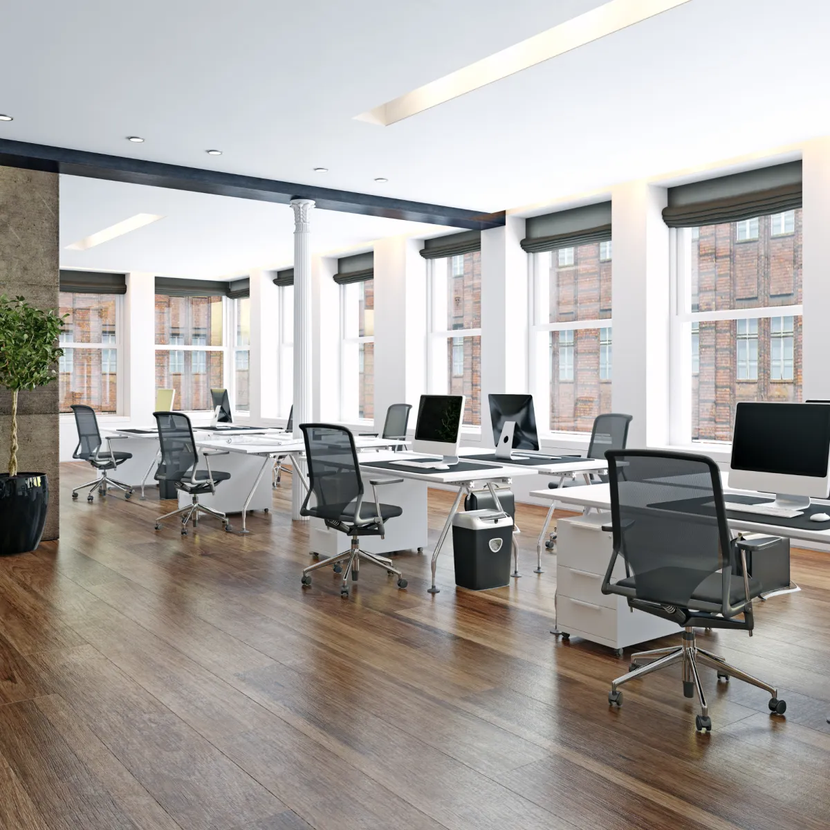 rectangular brown wooden table with chair lot inside building