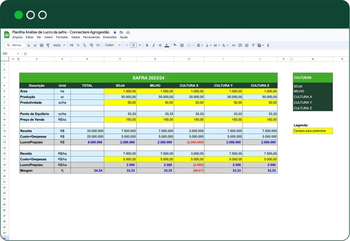 Saiba o lucro da safra com a nossa planilha de controle financeiro gratuita