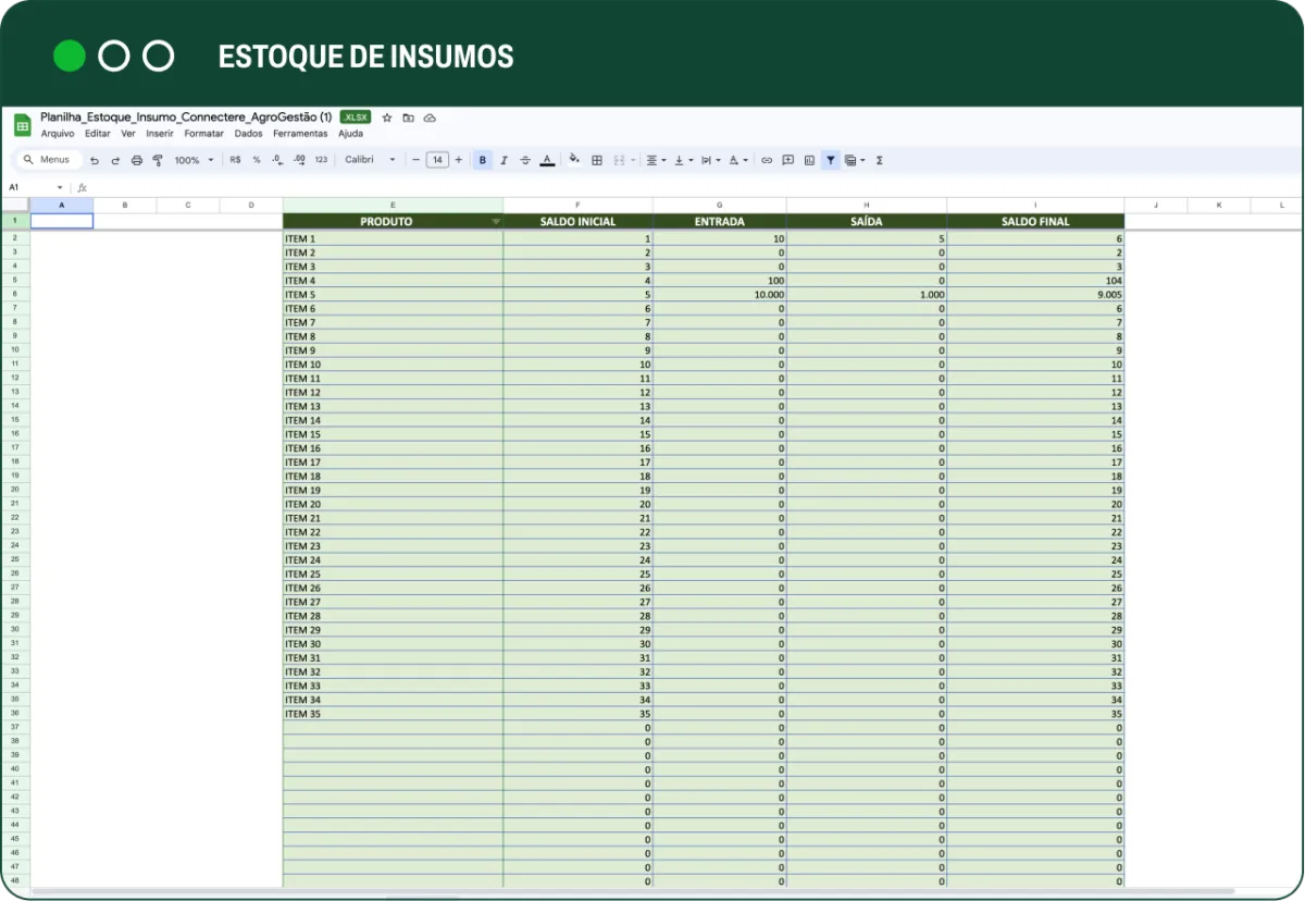 Estoque de Insumos na Fazenda