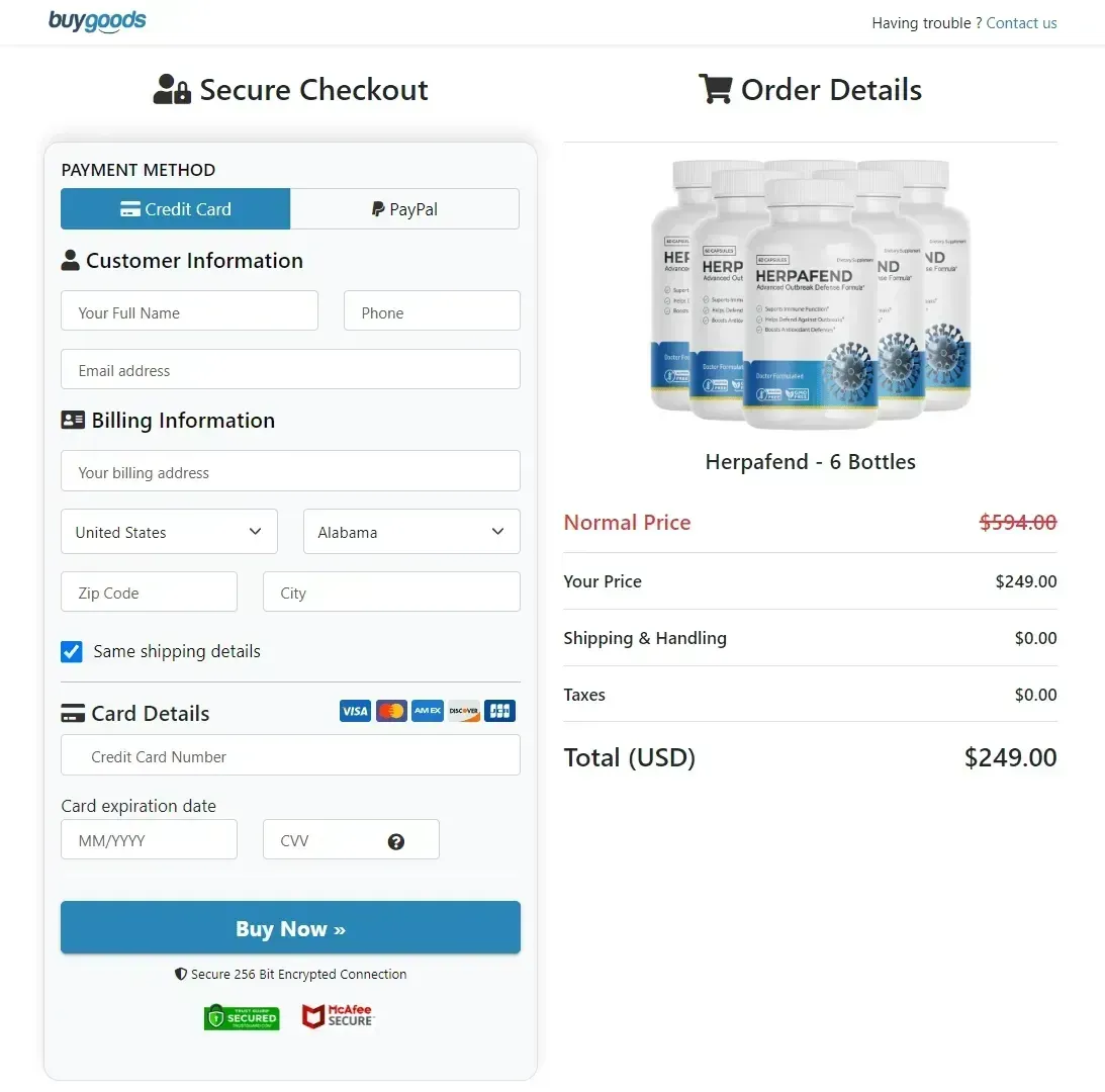 Herpafend Secure Checkout