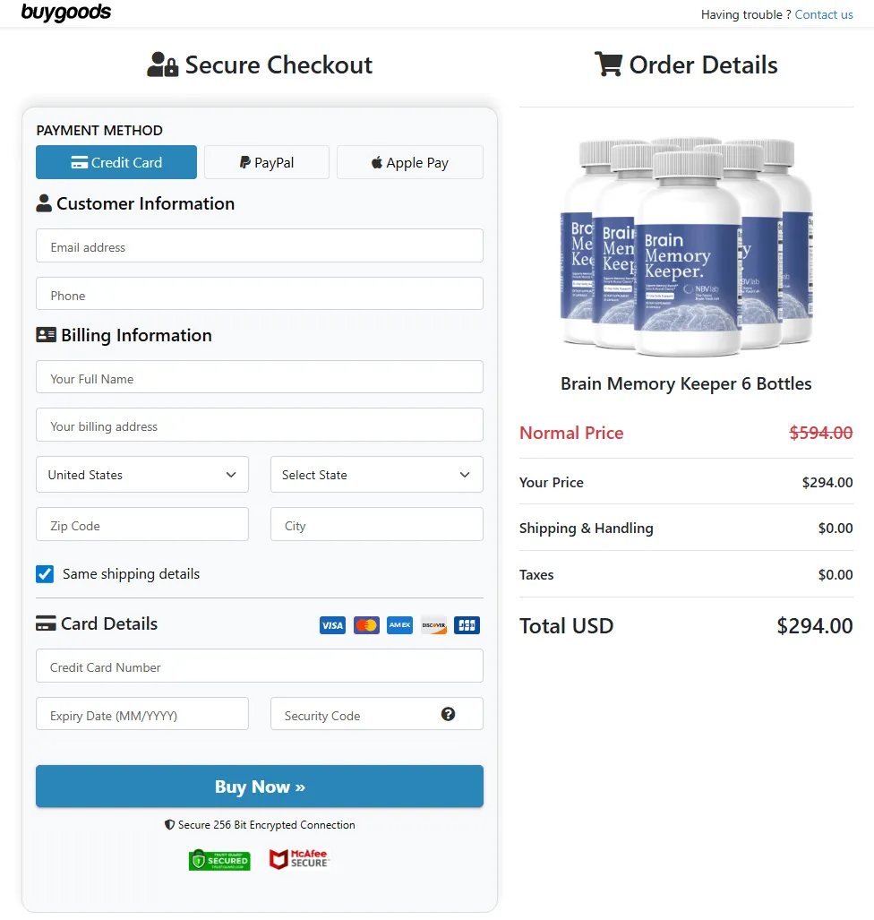 Brain Memory Keeper checkout cart