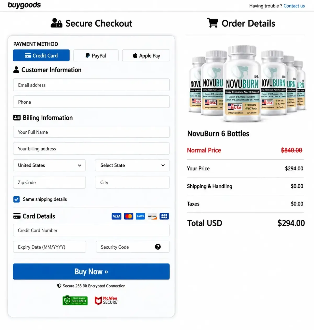 NovuBurn secure checkout