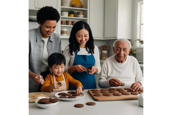 Three generatoins of families cooking together