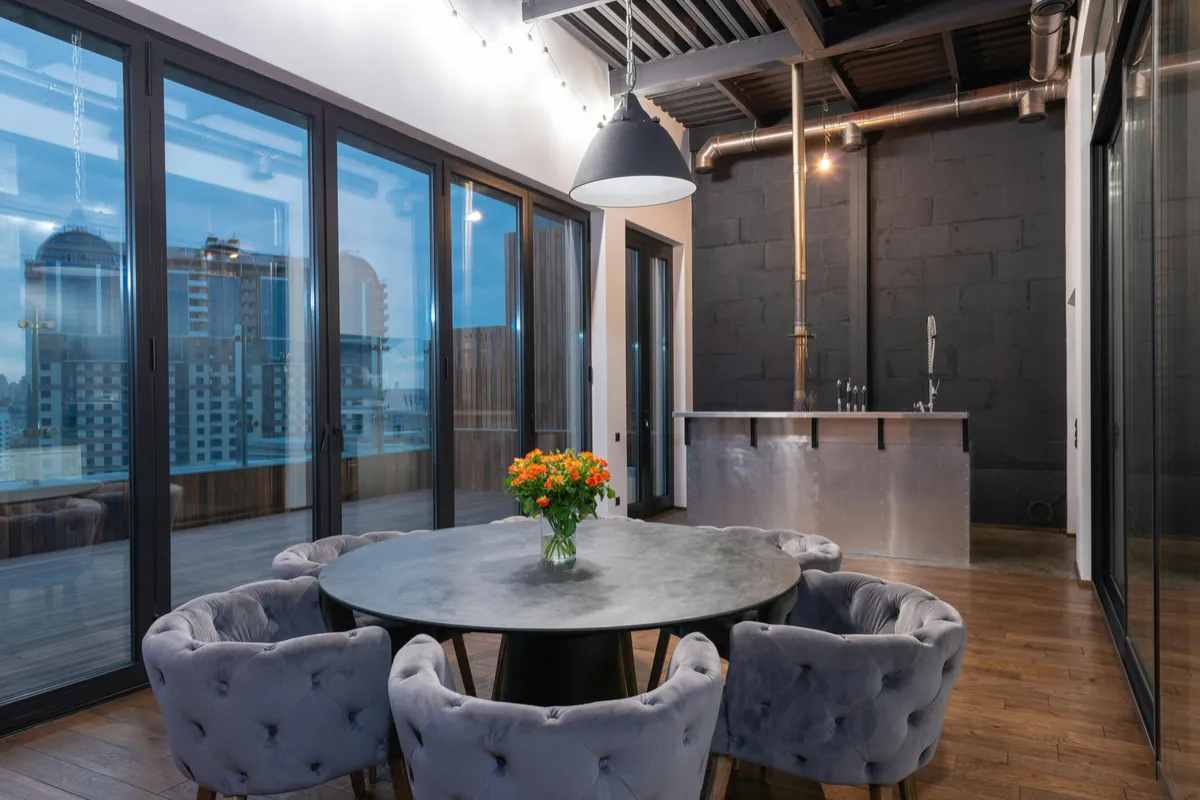 Dining room with city views