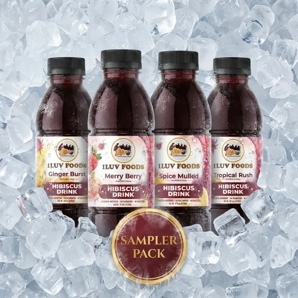 1Luv Foods hibiscus sampler pack with six assorted bottles