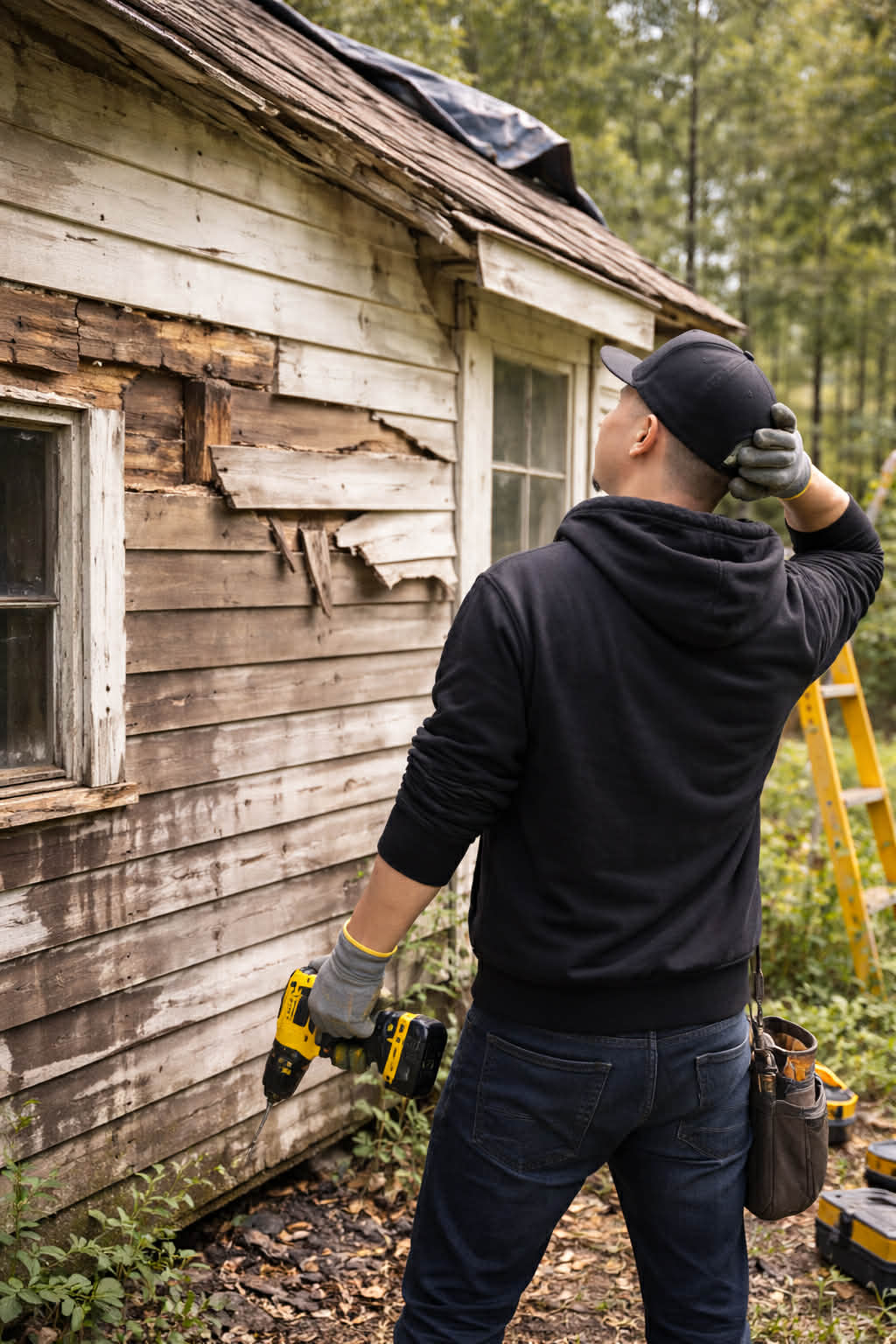 green trees near white 2-story house