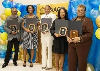 2023 Freedom Fund Program Award Recipients, from left: James Ransome, Stefanie Johnson, Tina Geneva Brown, Makayla Bellamy and Angelique Mason.