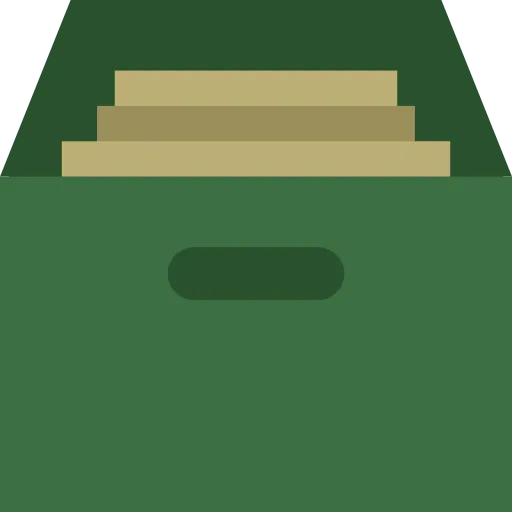 Iratrendezés, irodai mappák, dossziék és archiválási termékek ikonja.