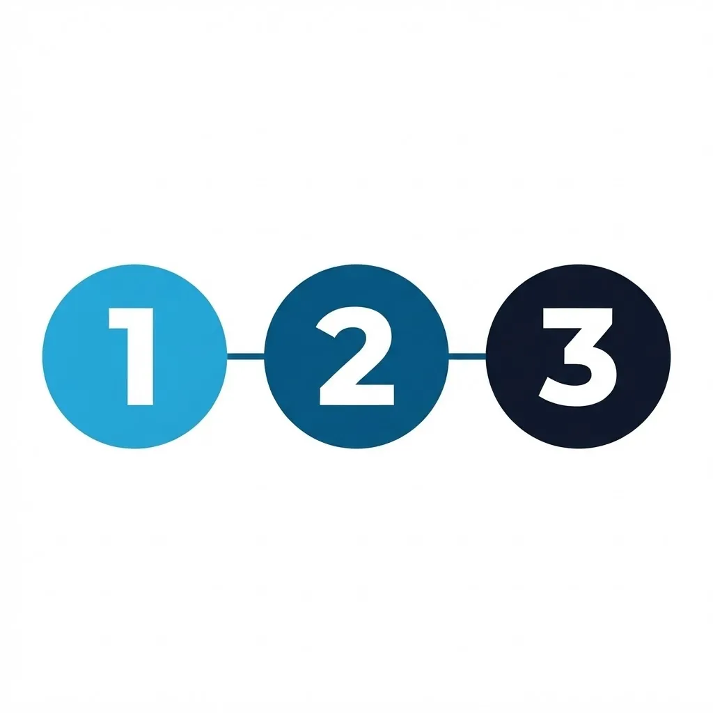 Flat illustration of three connected numbered steps, representing the process of setting up an EA on a VPS