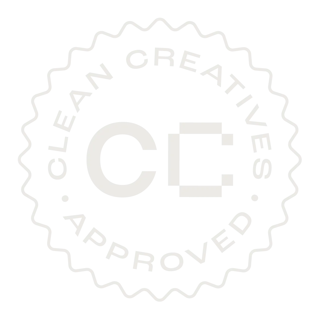 The logo for the Clean Creatives badge which says, "Clean Creatives Approved"