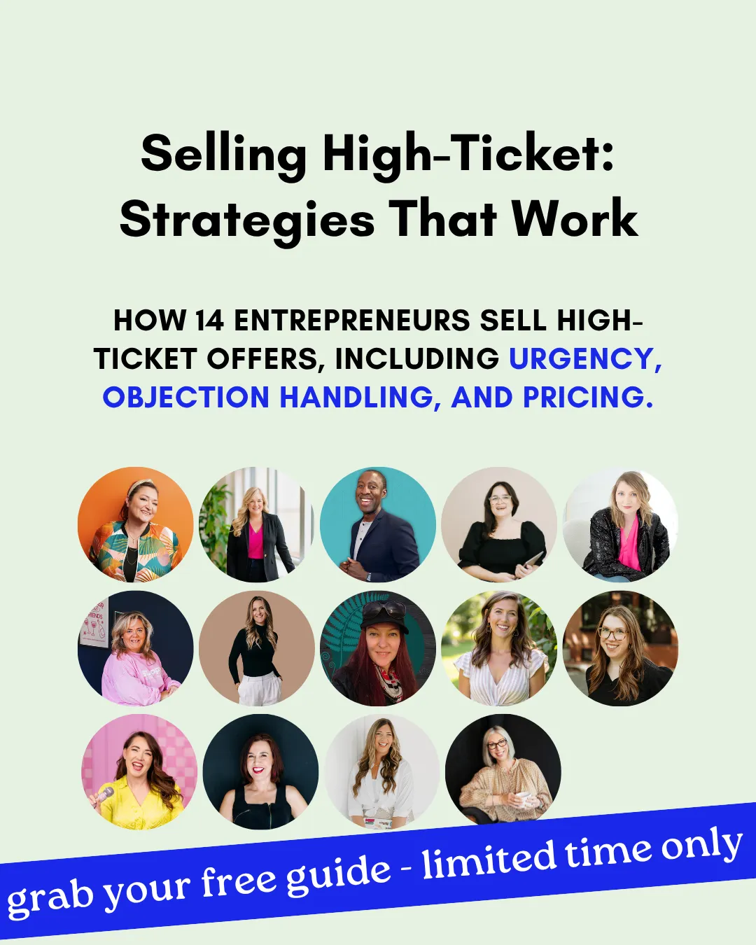 A promo image that has the name of the guide and photos of the 14 entrepreneurs featured in the guide.