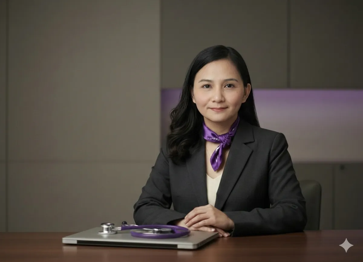 Portrait of medical virtual assistant Sarrah Jean Valencia in a professional setting