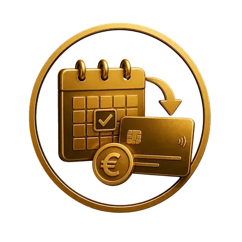 Versement mensuel automatique – calendrier et carte bancaire avec paiement récurrent sécurisé
