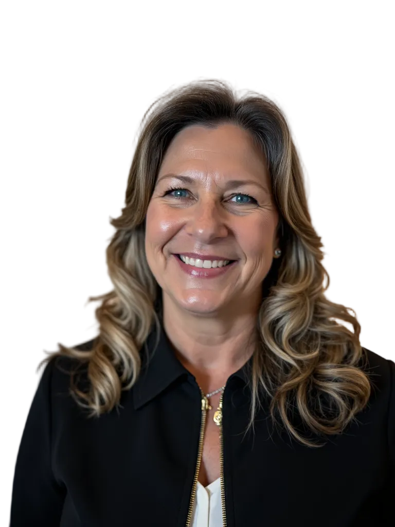 Calm female guide with a soft smile and relaxed posture