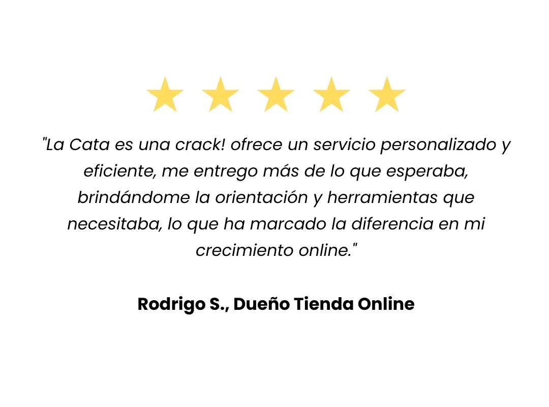 Imagen testimonio servicio consultoría marketing digital para negocios + anuncios online. Rodrigo S,. Dueño Tienda Online