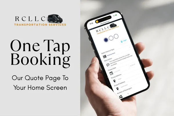Person holding smartphone with RCLLC Transport quote page displayed