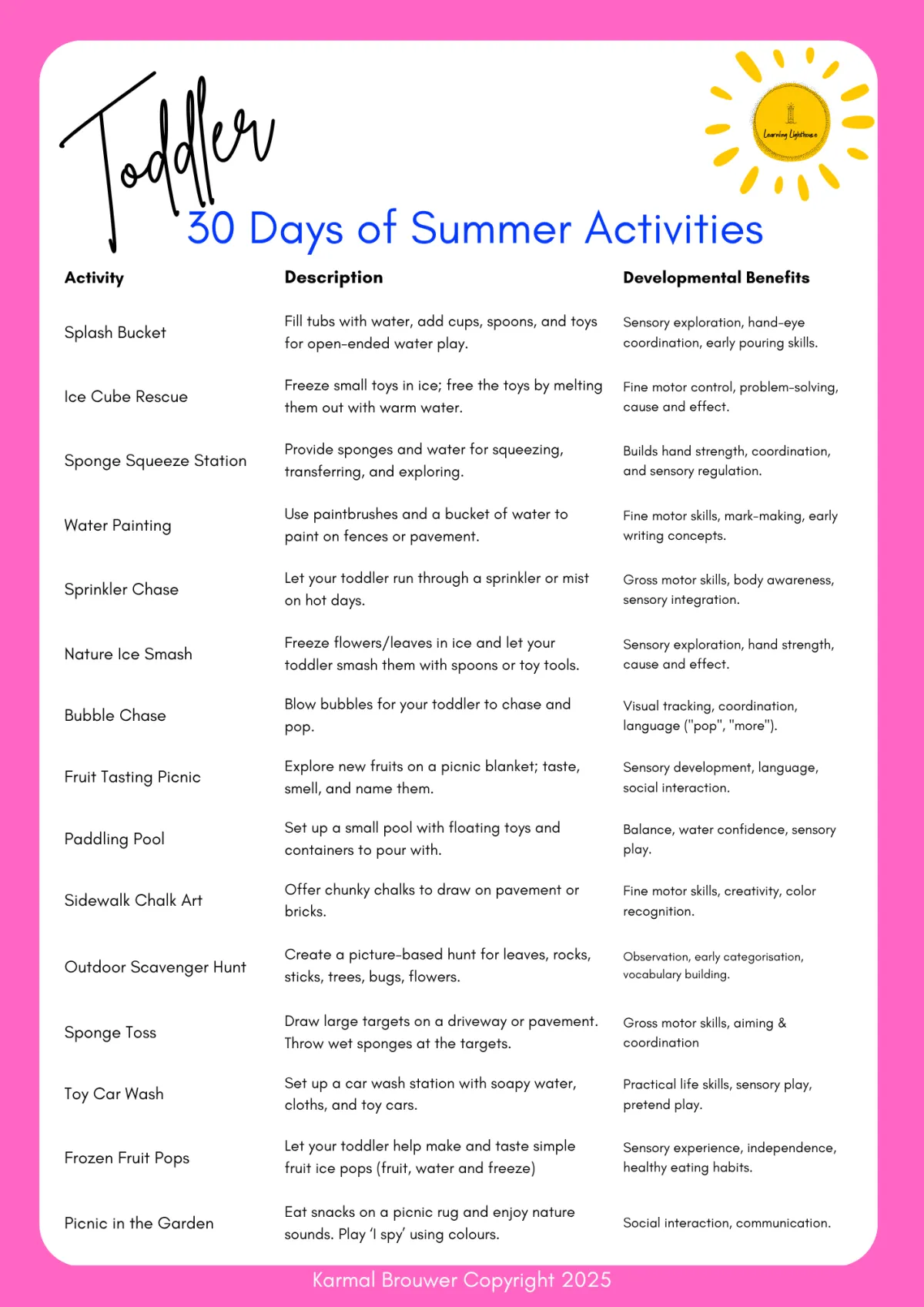 30 Free summer activities for preschoolers