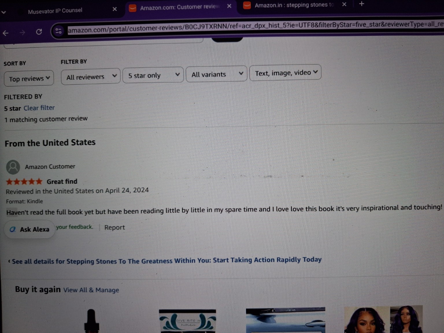 Amazon customer review: five stars, Great find, April 24, 2024