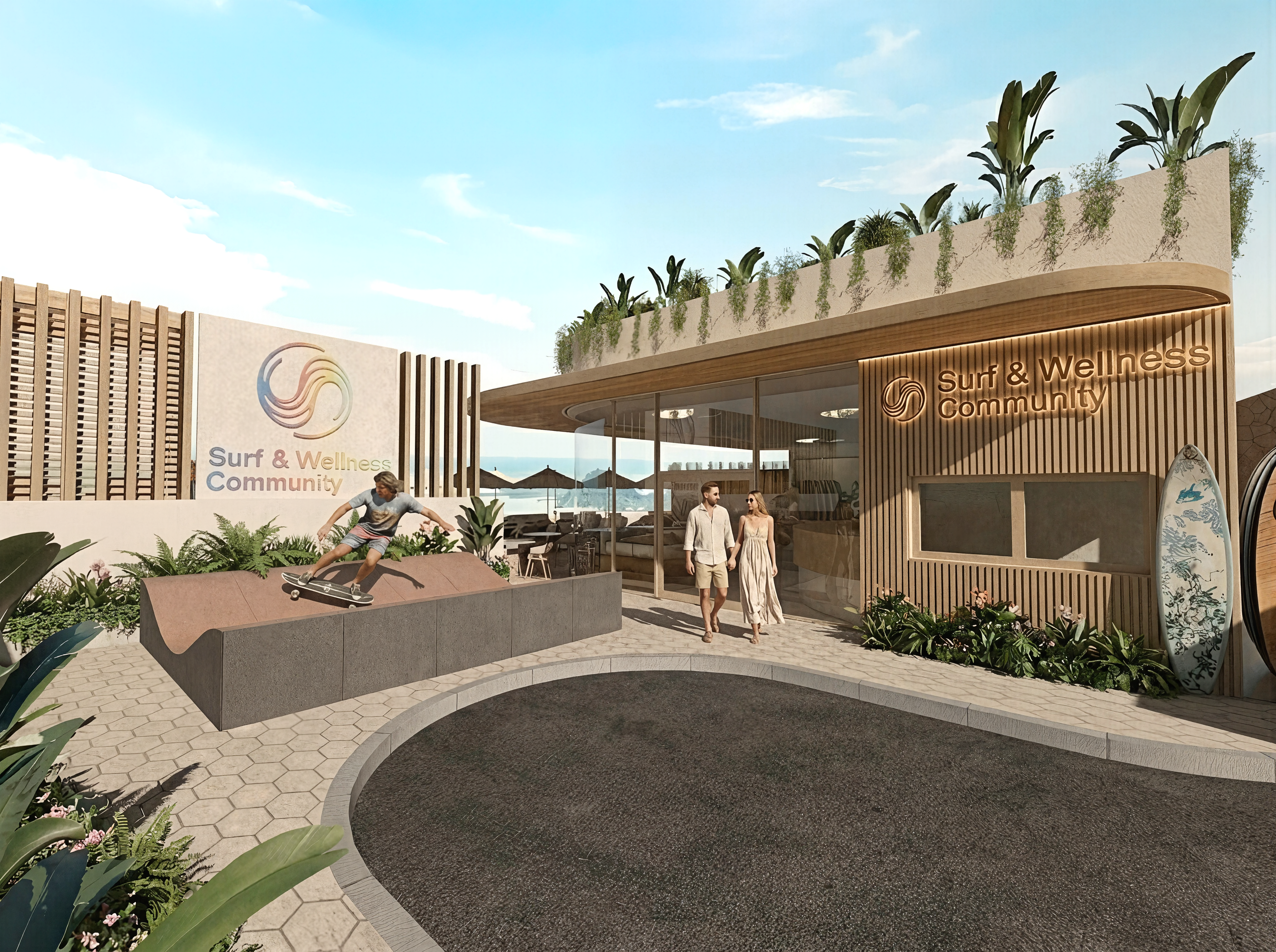 Render de arquitectura exterior del proyecto SWC Living Space Lombok