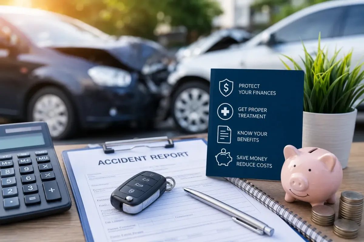 Ontario driver reviewing accident related expenses, insurance documents, and financial recovery options after a collision