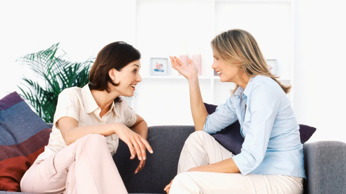 two women talking