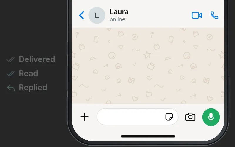 WhatsApp message to a lead showing delivered, read and replied