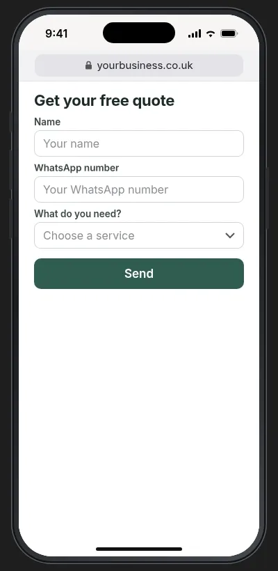 Website quote form sent, then a personal WhatsApp video reply arrives