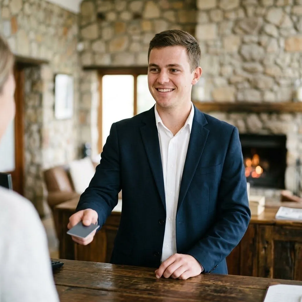 Receptionist welcoming guests