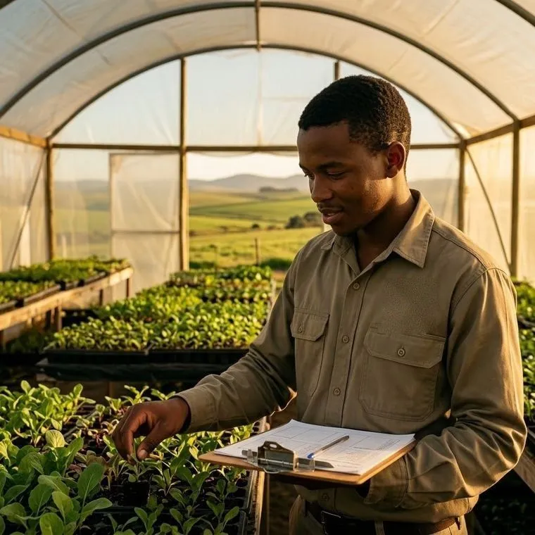 Agriculture student in a greenhouse