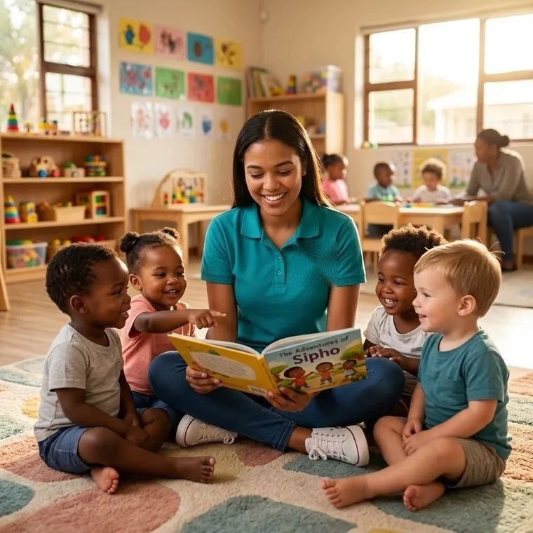 Early childhood student reading to toddlers
