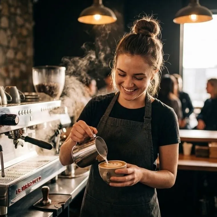 Barista pouring latte art