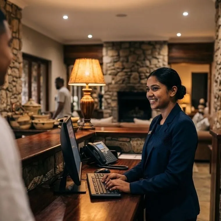 Receptionist at a lodge front desk