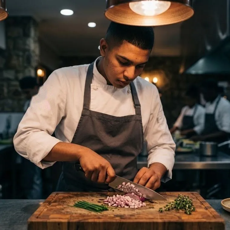 Student practising knife skills