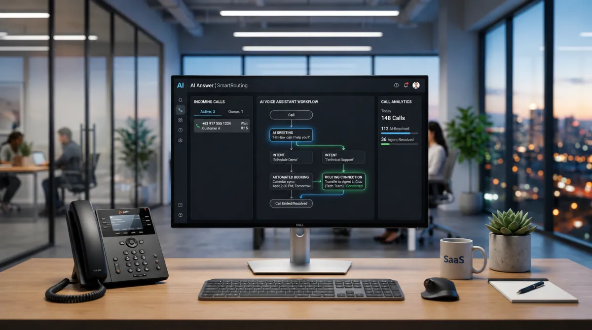 AI phone answering system on office desk