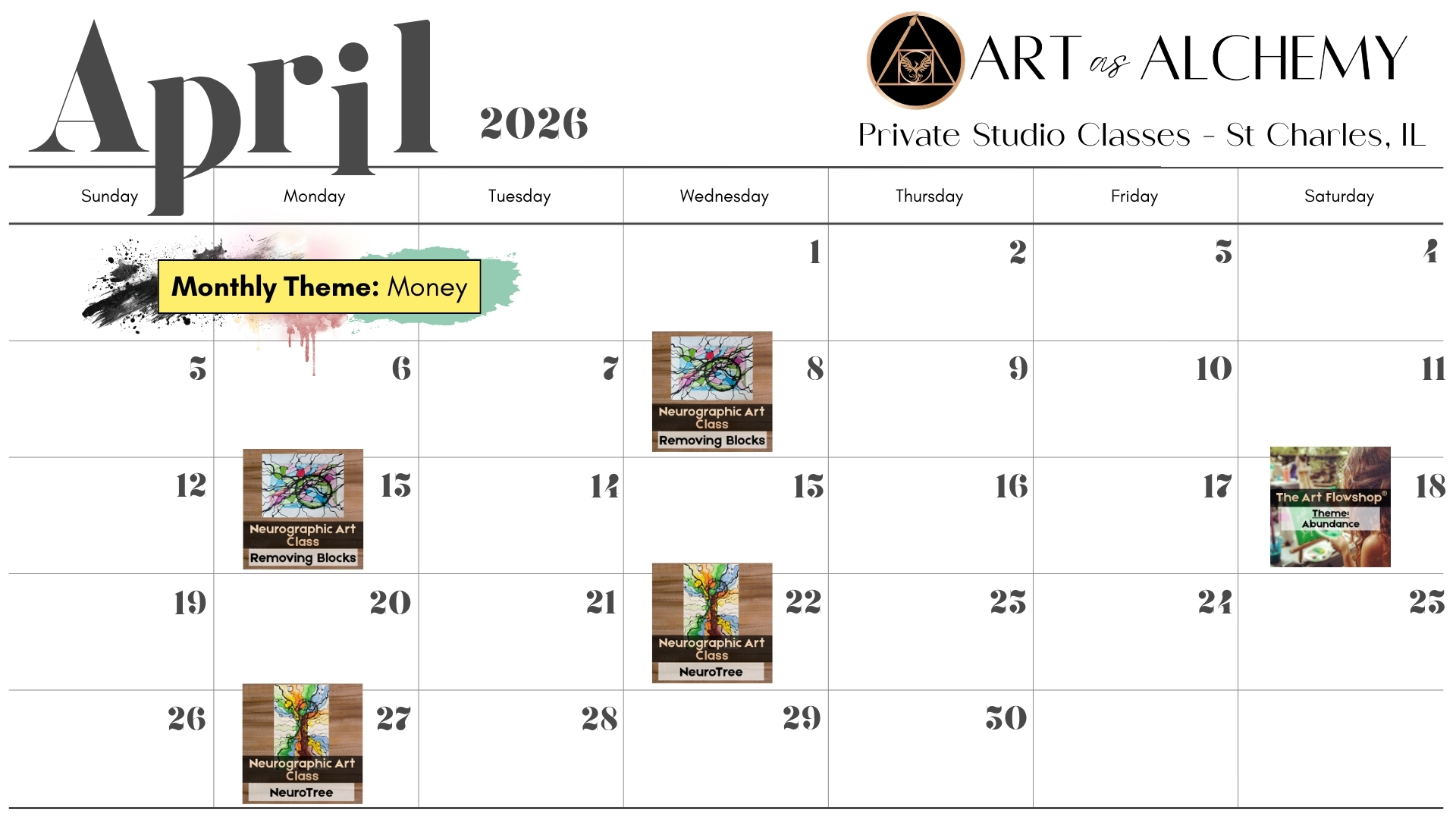 March 2026 Class Schedule - Art as Alchemy Studio - St Charles, IL
