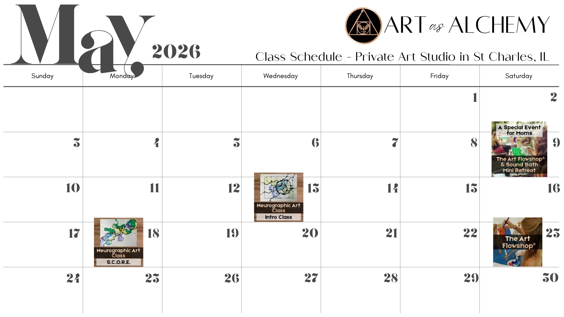 March 2026 Class Schedule - Art as Alchemy Studio - St Charles, IL