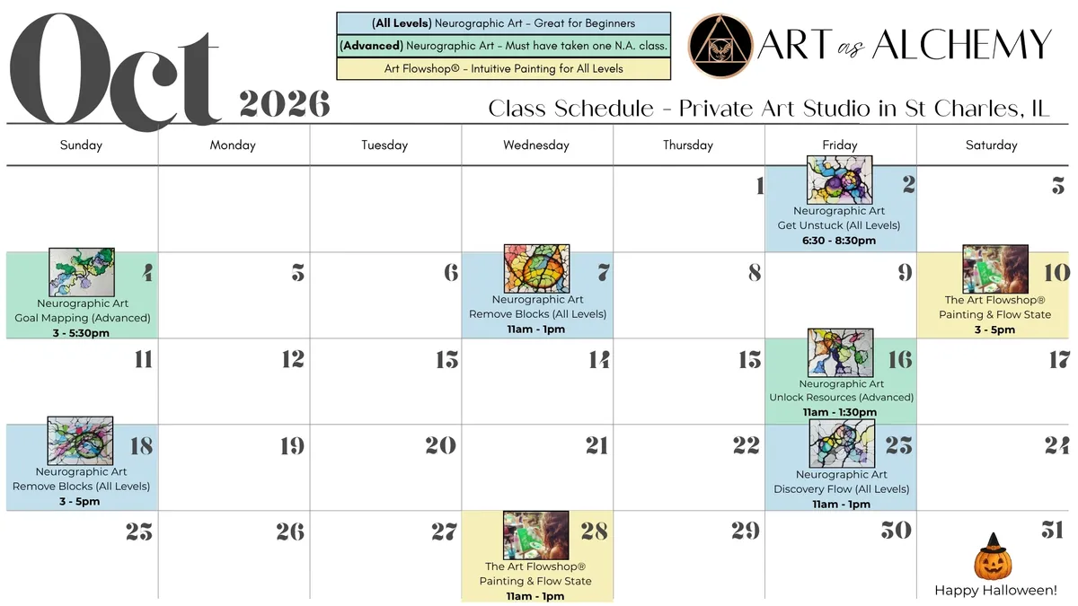 August 2026 Class Schedule - Art as Alchemy Studio - St Charles, IL