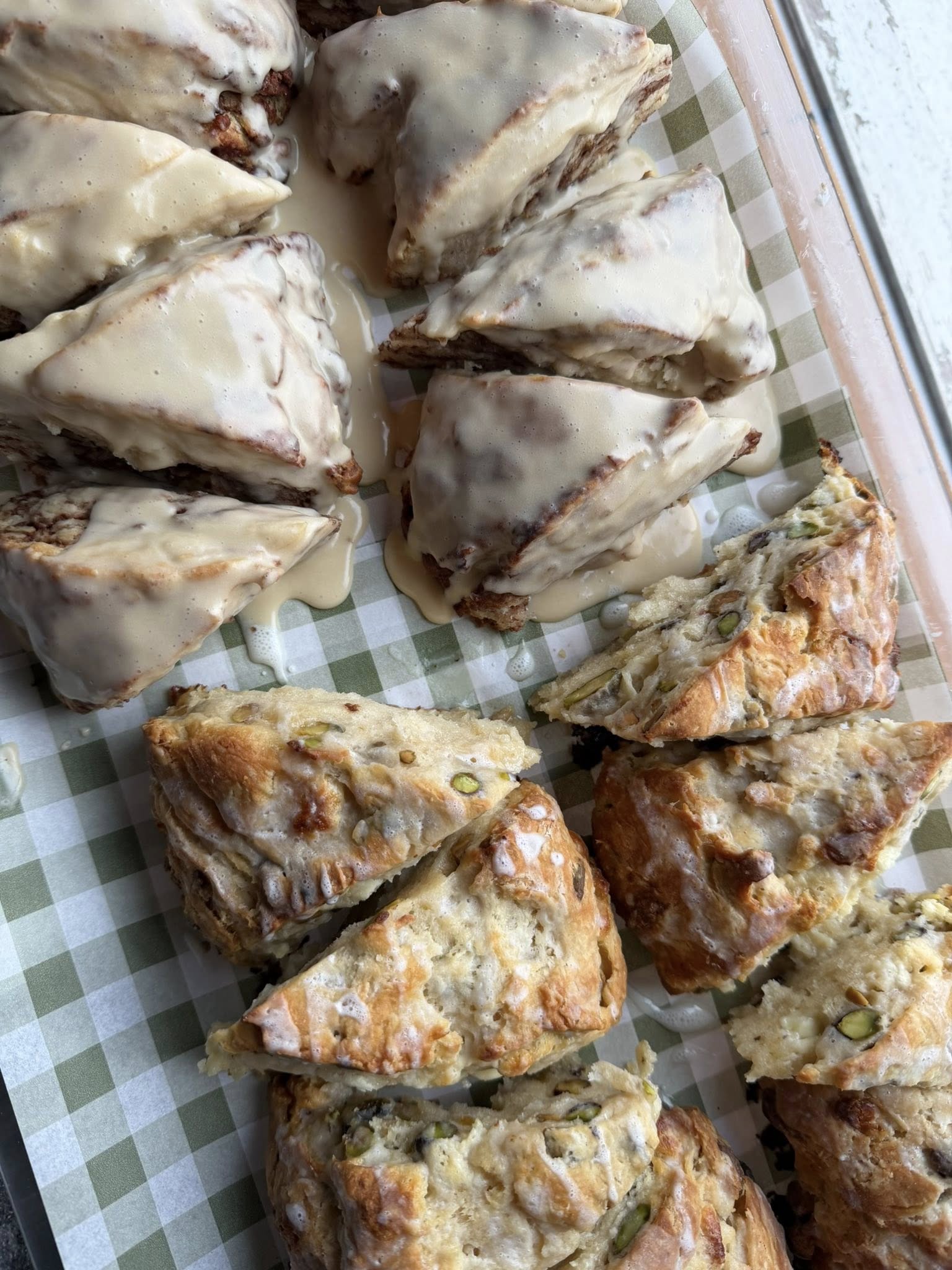 Square tile of stacked baguettes with golden crust and clean edge crop.