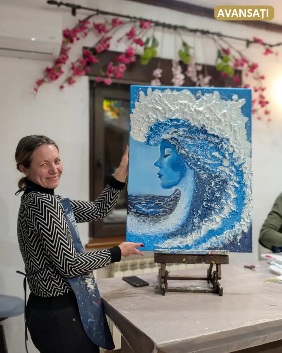 Tablou în relief cu un val, lucrare de nivel avansat pictată la Melinda Art