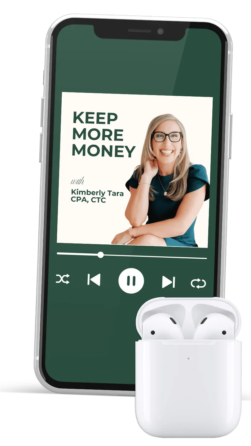 Keep More Money podcast cover on an iPhone with AirPods nearby