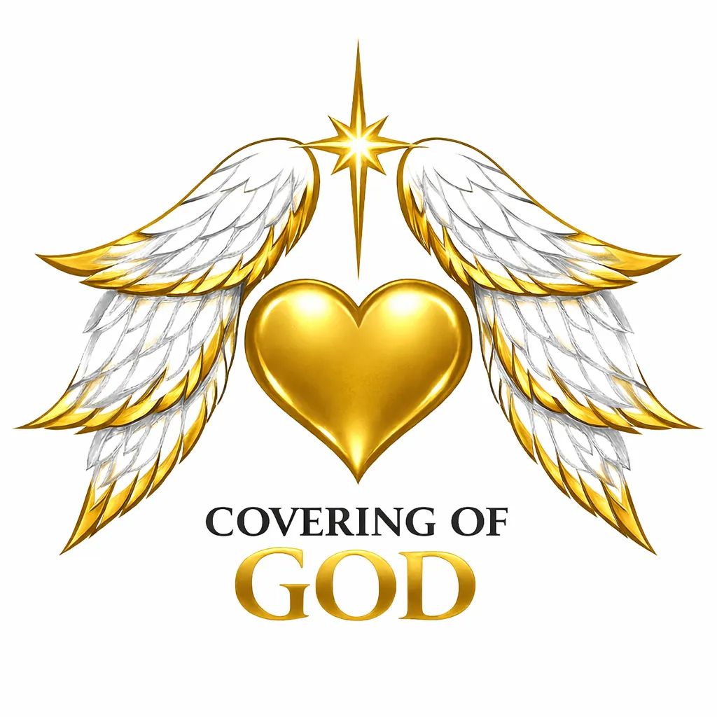 Covering of God ministry logo with angel wings and gold heart