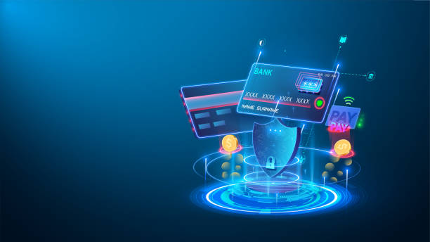 Bezpieczne płatności w internecie – grafika 3D z kartą kredytową i tarczą ochronną