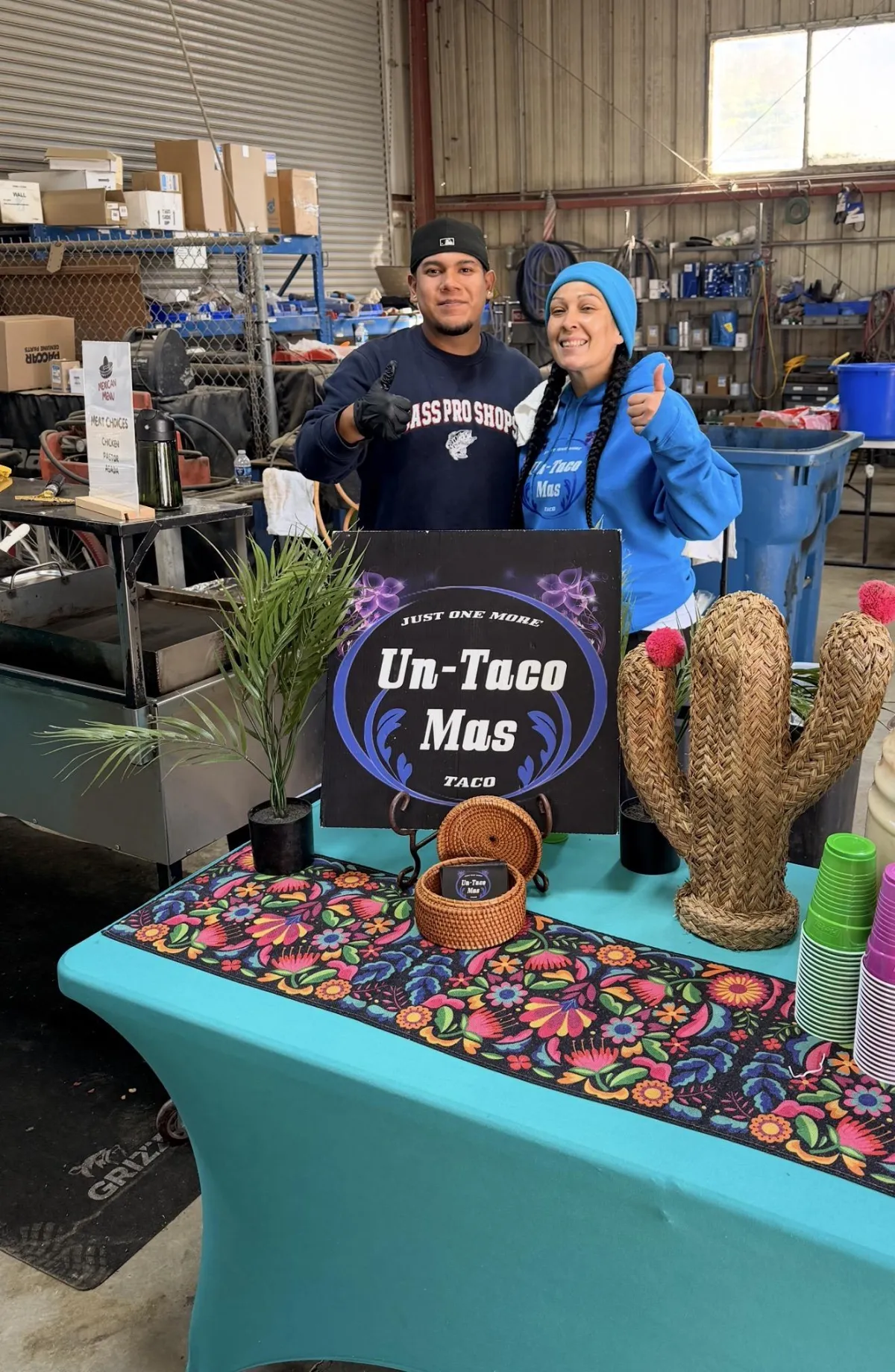 Local catering team setting up an authentic taco spread