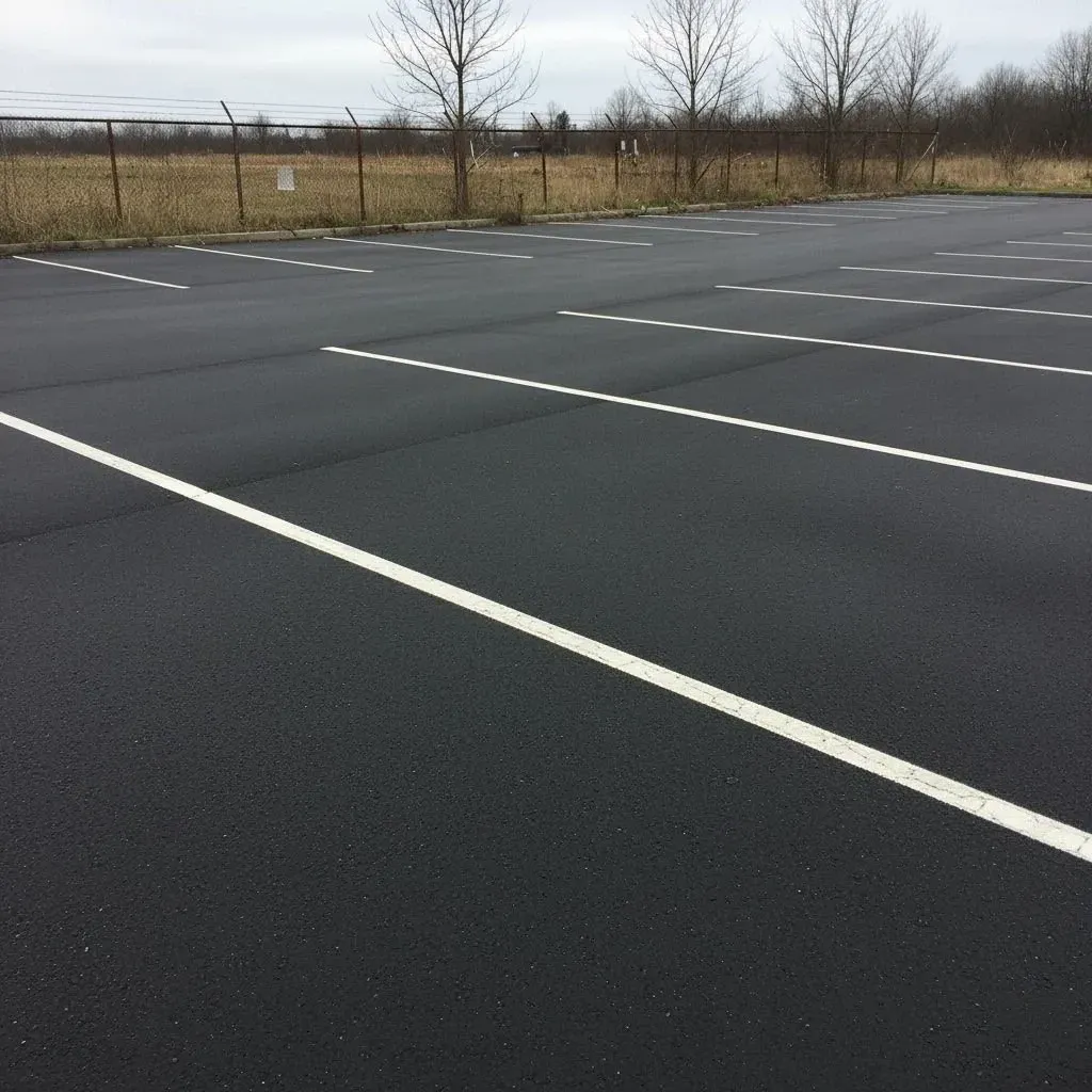 Newly sealcoated and striped parking lot in Waterville, Maine