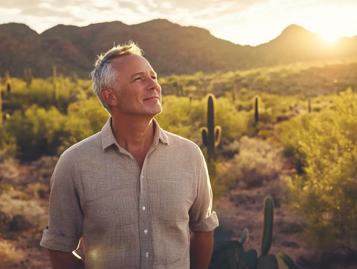 mature man hiking in desert with healthy aging and vibrant longevity  at Naturopathic Physicians Group in Scottsdale and Phoenix.