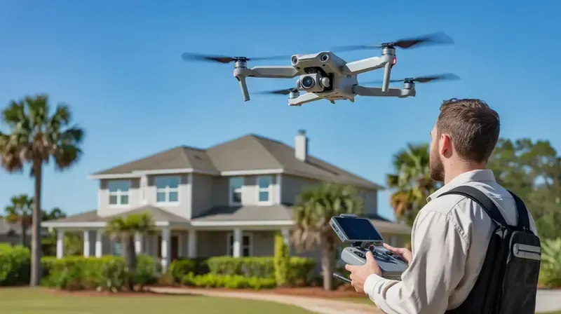 Brink Nano Protections drone roof inspection technician flying a 4K drone over a Gulf Coast home in Gulfport MS