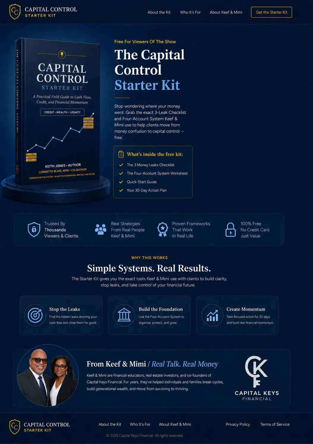 Capital Control Starter Kit preview - free 3 Money Leaks Checklist, Four-Account System, and more from Keef & Mimi