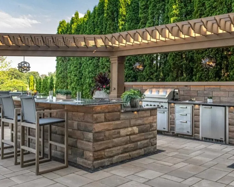 Custom hardscape construction and landscape lighting in Burr Ridge, IL.