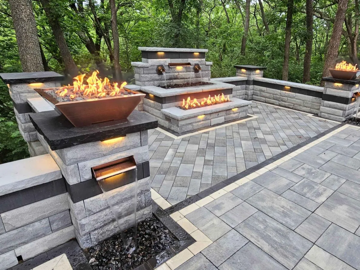 Decorative paver driveway with border accents in Oak Brook, IL.