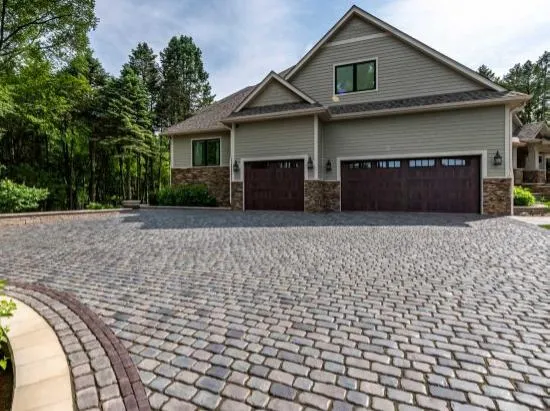 Elegant garden path using natural stone pavers in Glen Ellyn, IL.